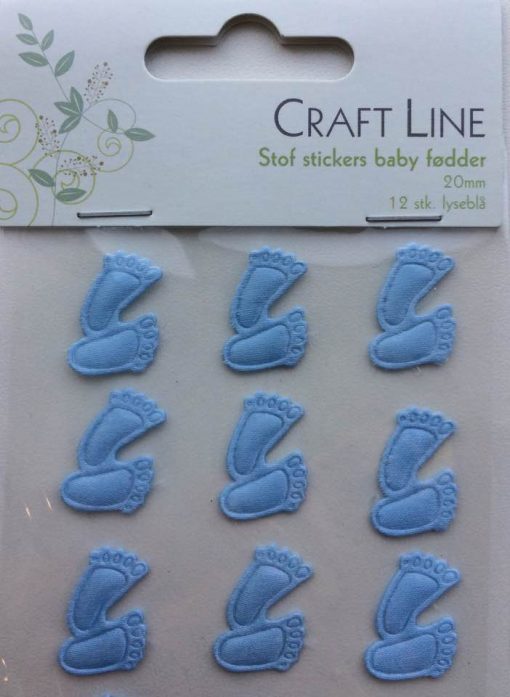 Stof stickers babyfødder 20 mm/12 stk lyseblå