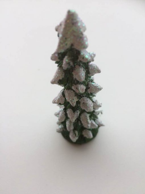 Grantræ i grønt med glimmer / 12 cm