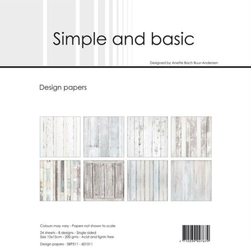 Design papir 15x15 / White wood / Simple and Basic